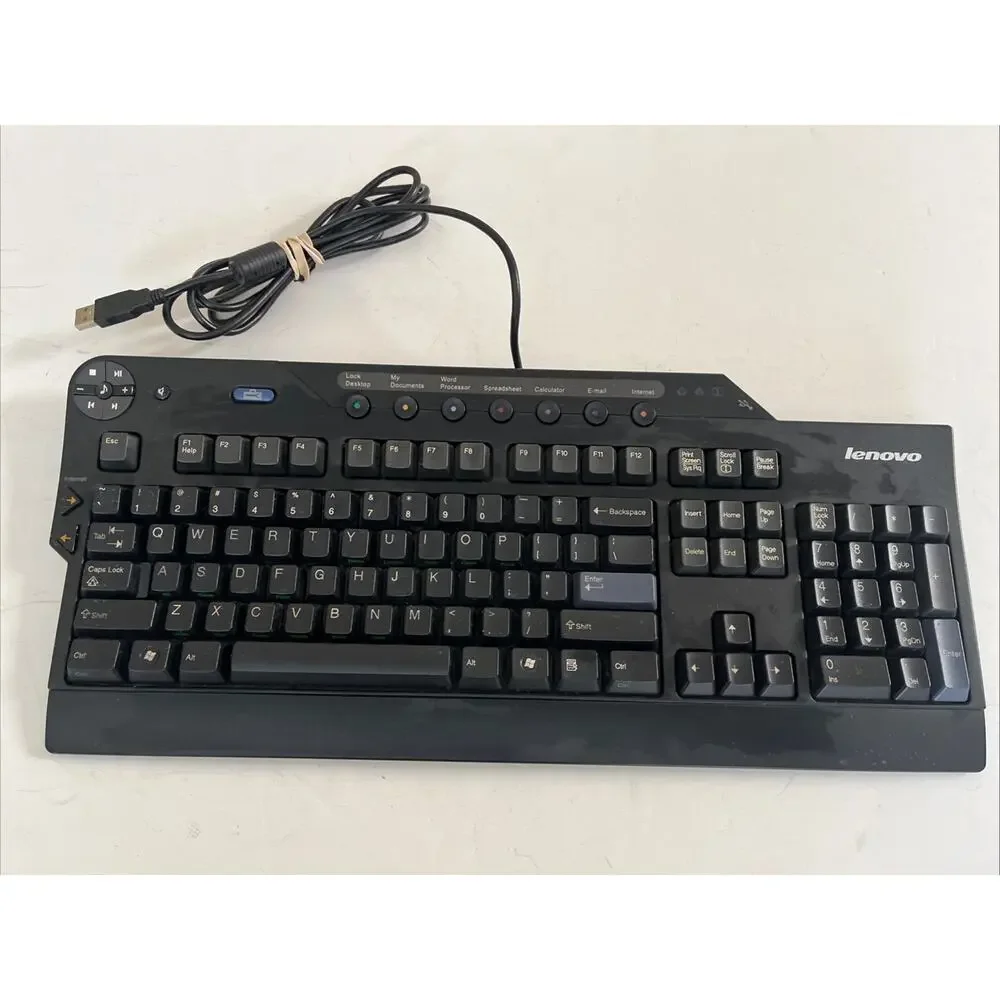 Vintage Lenovo SK-8815 Enhanced Performance USB Multimedia Keyboard For PC Black